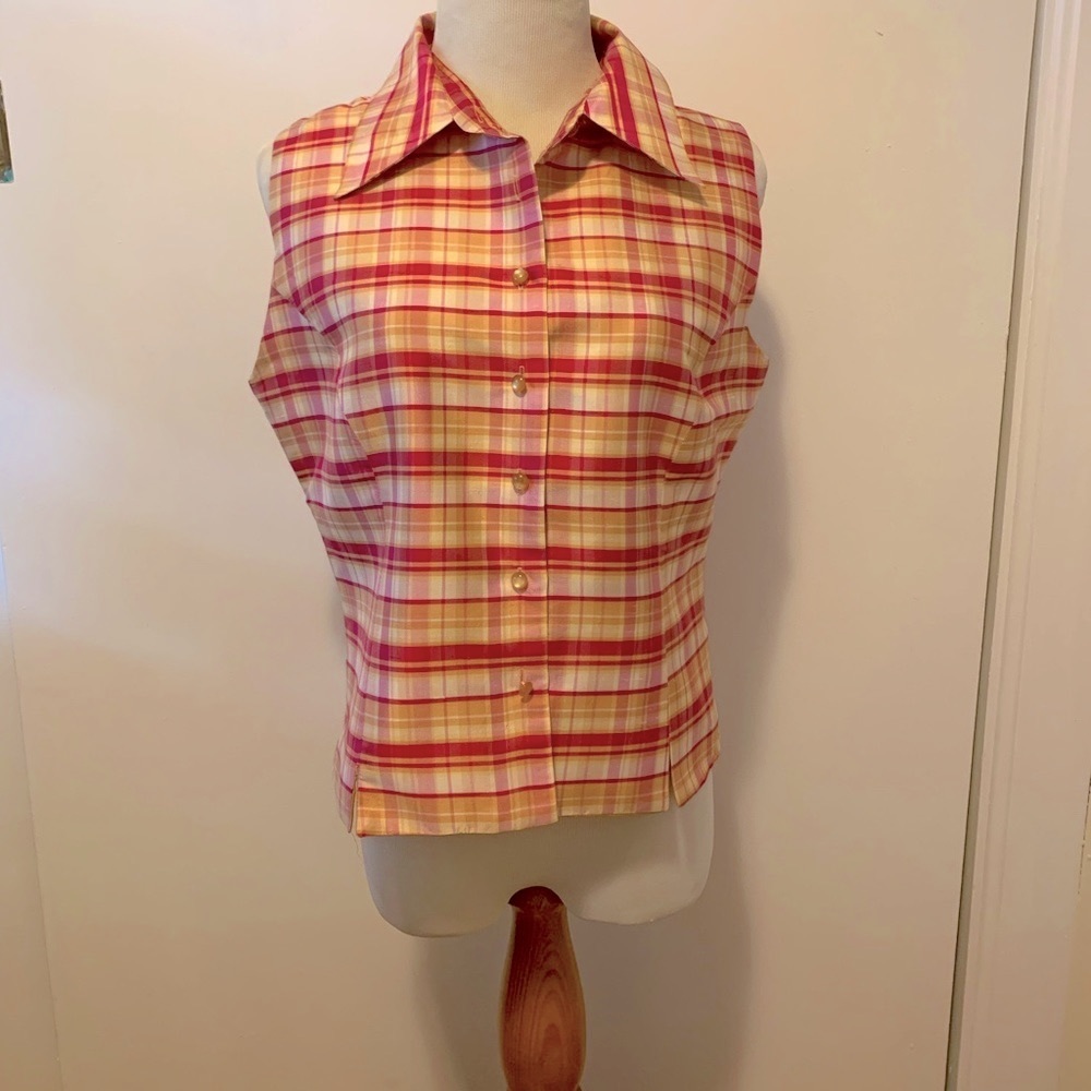 Silk sleeveless button down top
